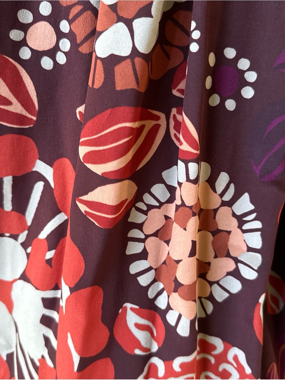 Burberry Long Sleeve Silk Floral Abstract Burgundy Midi Dress W Neck Tie Sz 8 - Picture 4 of 16